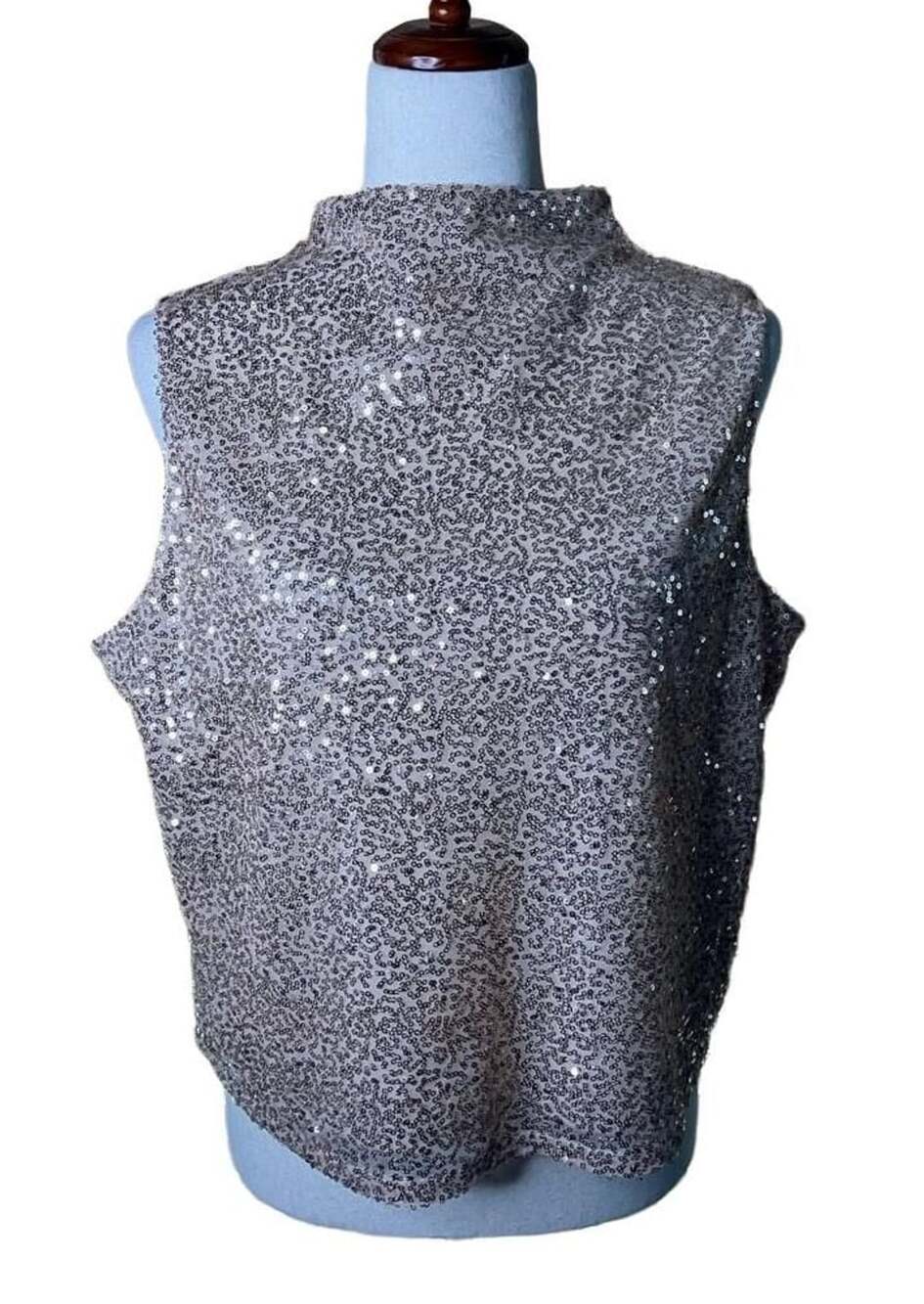 Melrose and Market Sequined Sleeveless Turtleneck Size L Rose Gold